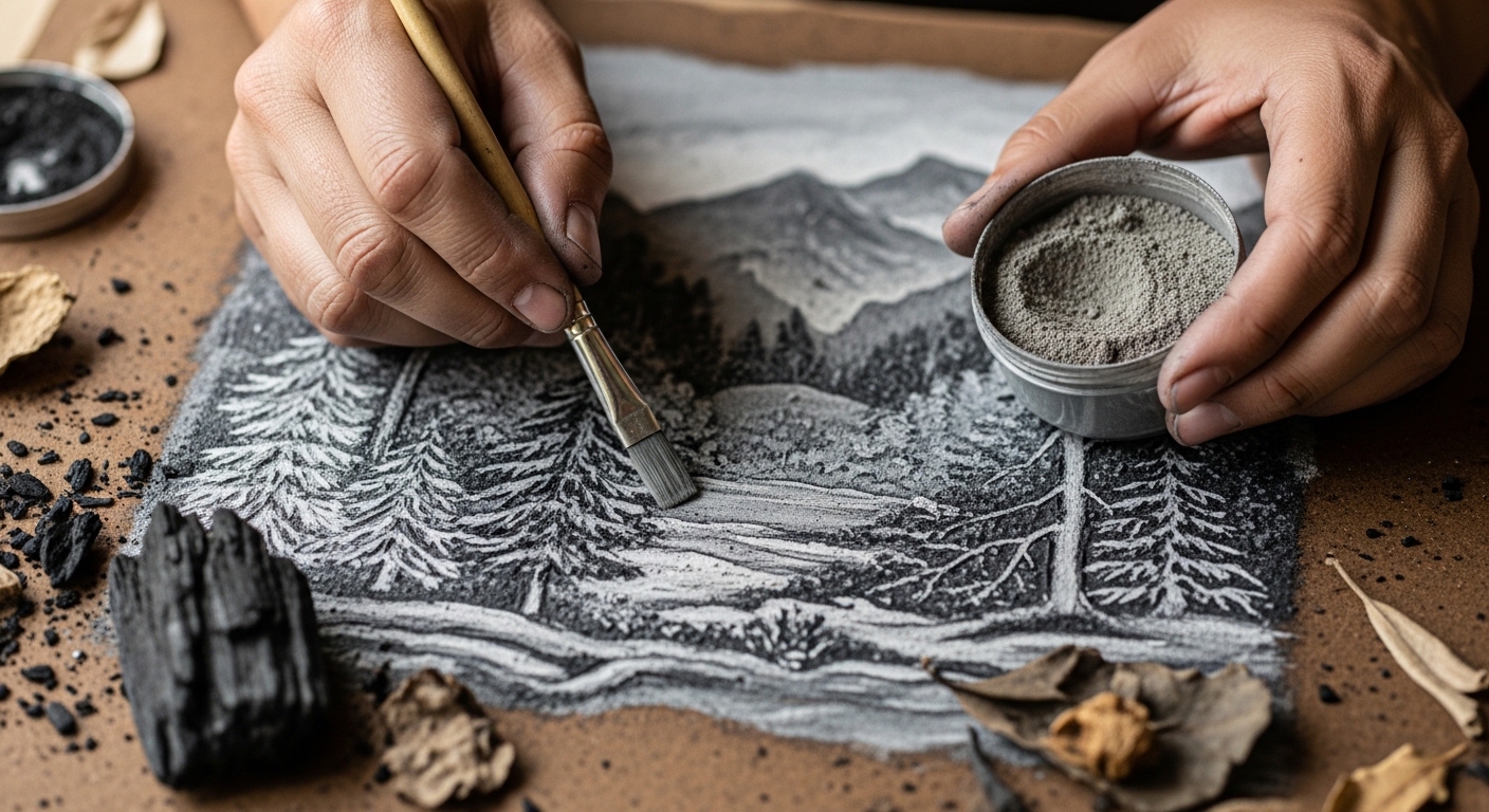Growing Interest in Ash Painting Using Burnt Materials Creatively